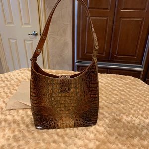 BRAHMIN Pecan Walnut Croc Alligator Leather Adjustable Shoulder Bag